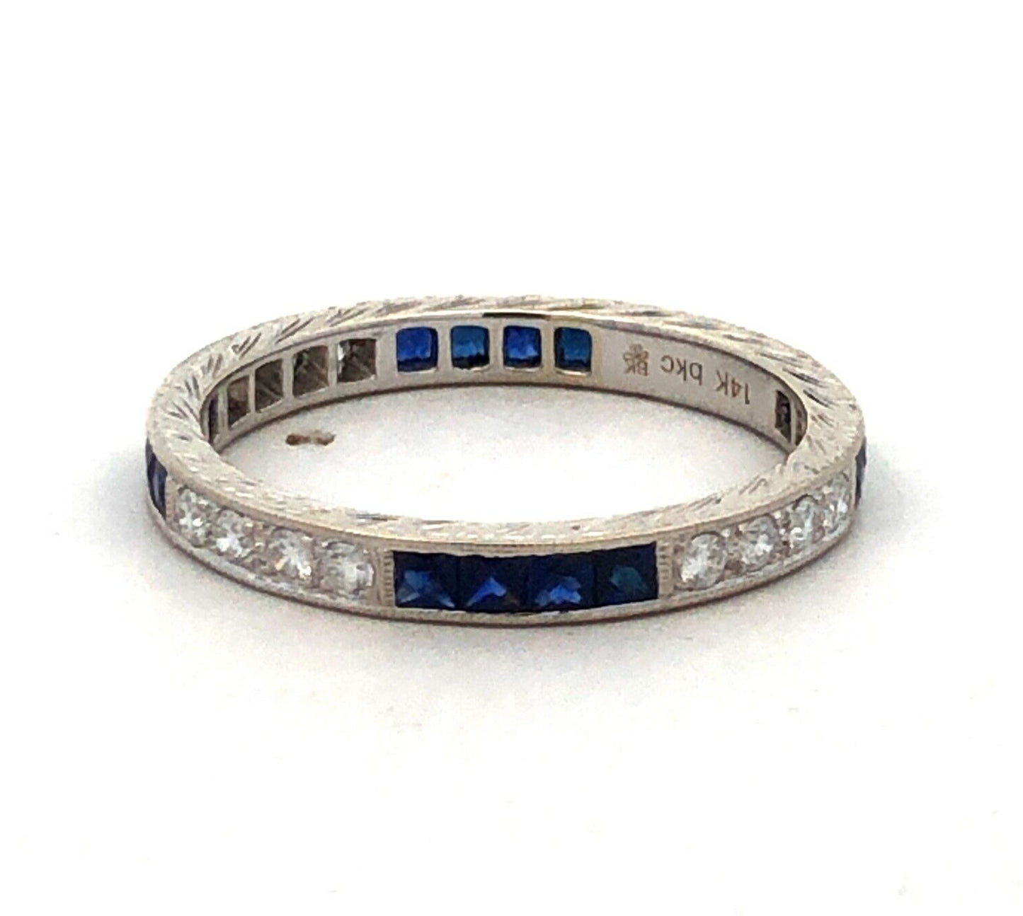 Designer BKC 14K White Gold Sapphire Diamond Wedding Anniversary Band Ring