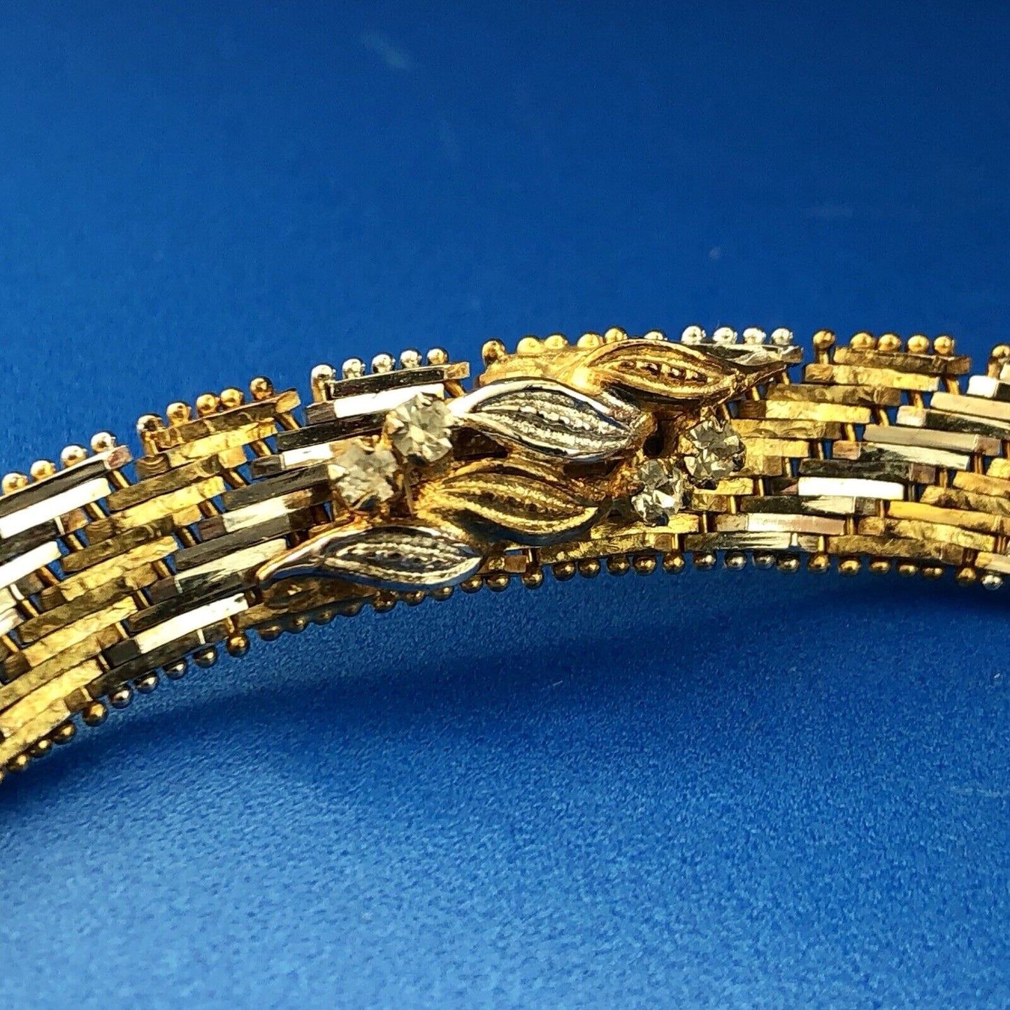 Sterling Silver 925 Diamond Two Tone Textured Weave Link V Necklace
