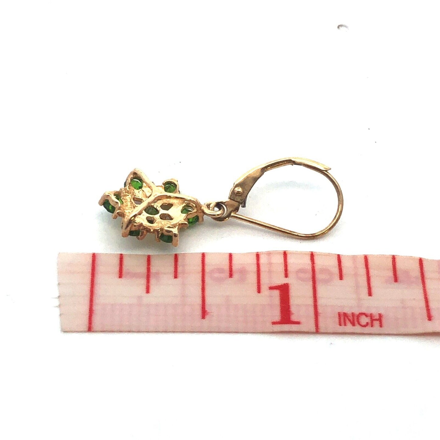 14K Yellow Gold Round Green Tourmaline Flower Leverback Dangle Earrings