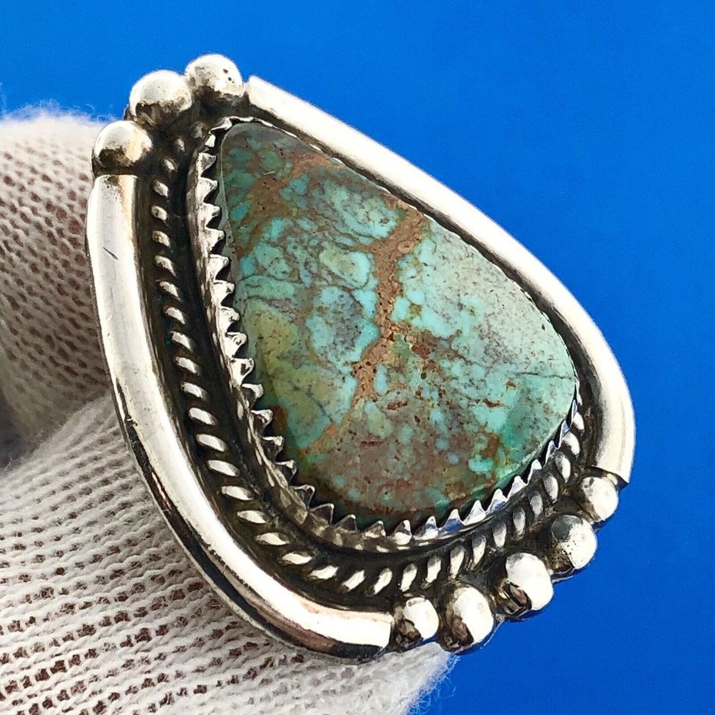 Native American Signed 925 Sterling Silver Turquoise Statement Stud Earrings