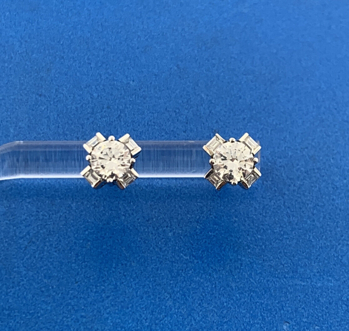 Designer 14K White Gold Cubic Zirconia Solitaire Accent Statement Stud Earrings