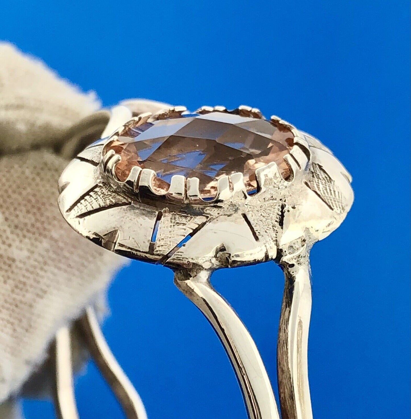 Sterling Silver Morganite Cubic Zirconia Concho Cuff Bracelet