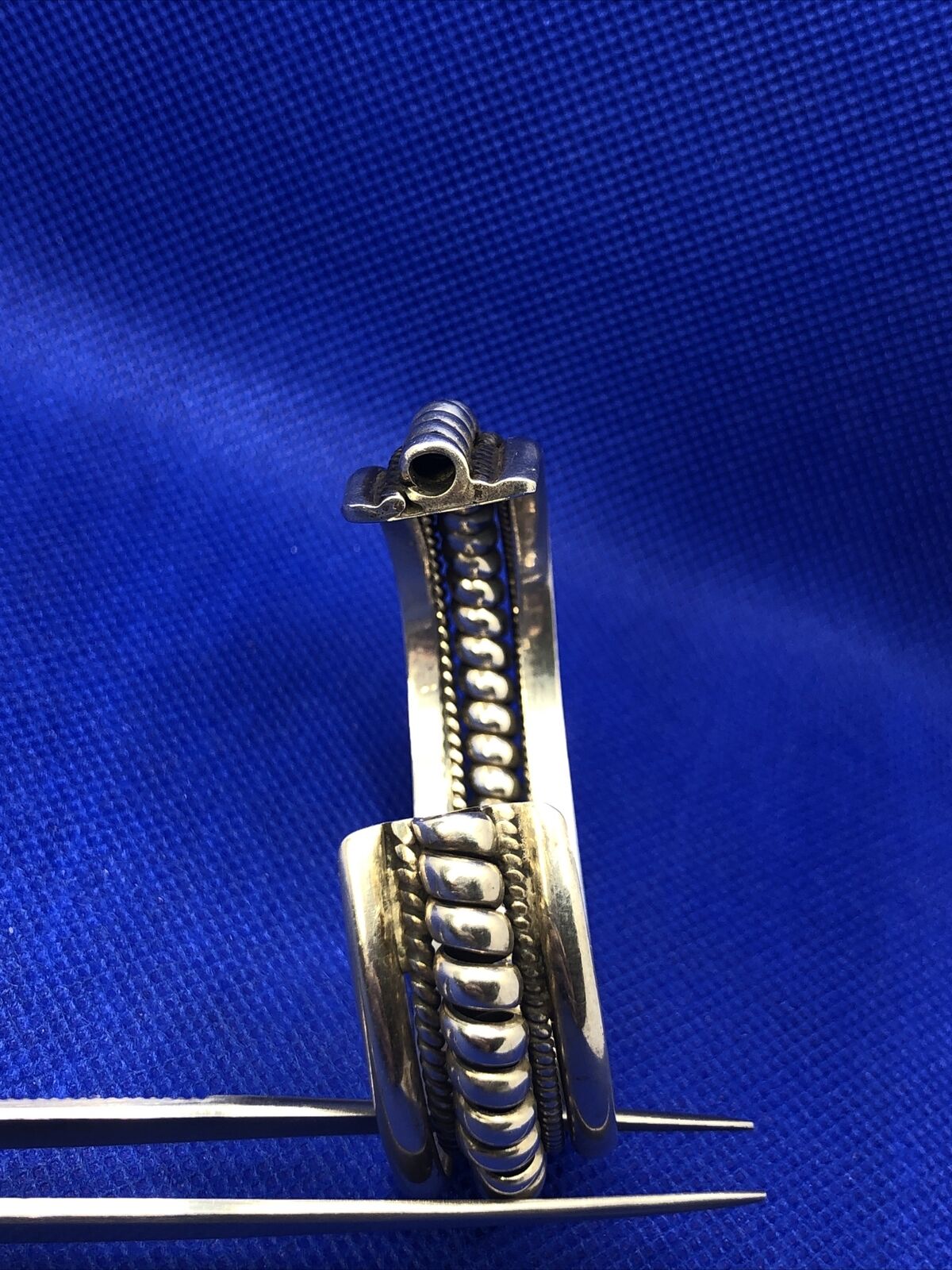 Taxco TC-155 925 Sterling Silver Ribbed Rope Twist Open Statement Cuff Bracelet