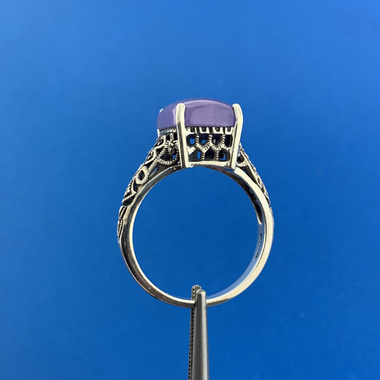 Designer CNA 925 Sterling Silver Purple Jade Jadeite Filigree Open Work Ring