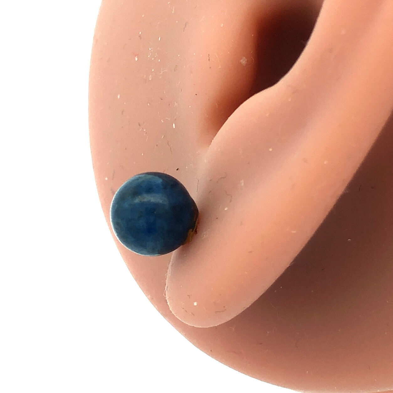 Designer 14K Yellow Gold Lapis Lazuli Bead Ball Solitaire Stud Earrings