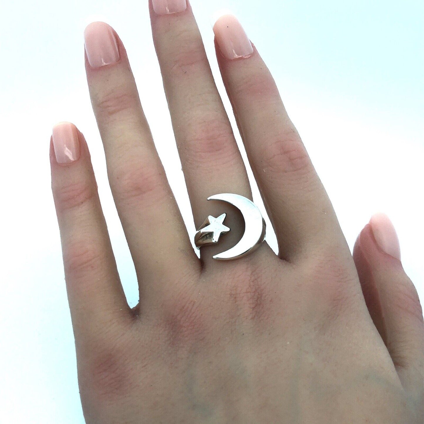 Artisan 925 Sterling Silver Crescent Moon And Star Statement Size 9 Ring