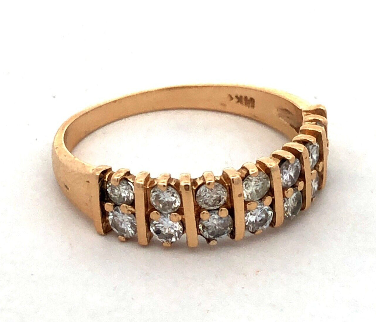 Estate 14K Yellow Gold Round Diamond Wedding Anniversary Band Ring