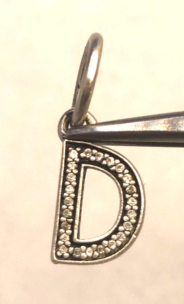 Retired PANDORA ALE 925 Sterling Silver Cubic Zirconia Initial D 791316CZ Charm