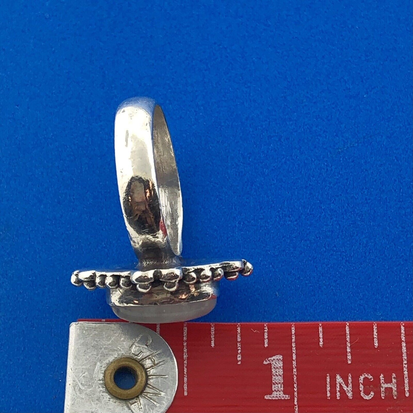 Estate 925 Sterling Silver Oval Moonstone Cabochon Beaded Style Ring
