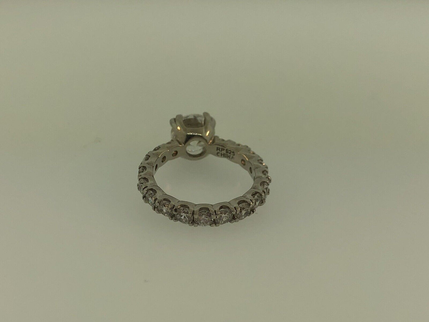 Sterling Silver 925 Cubic Zirconia Solitaire w/Accents Engagement Ring