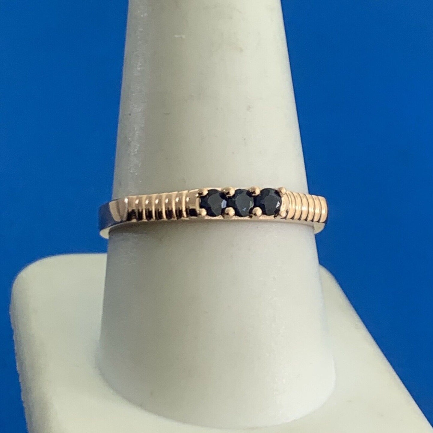 Designer ZRW 14K Rose Gold Triple Round Sapphire Anniversary Wedding Band Ring