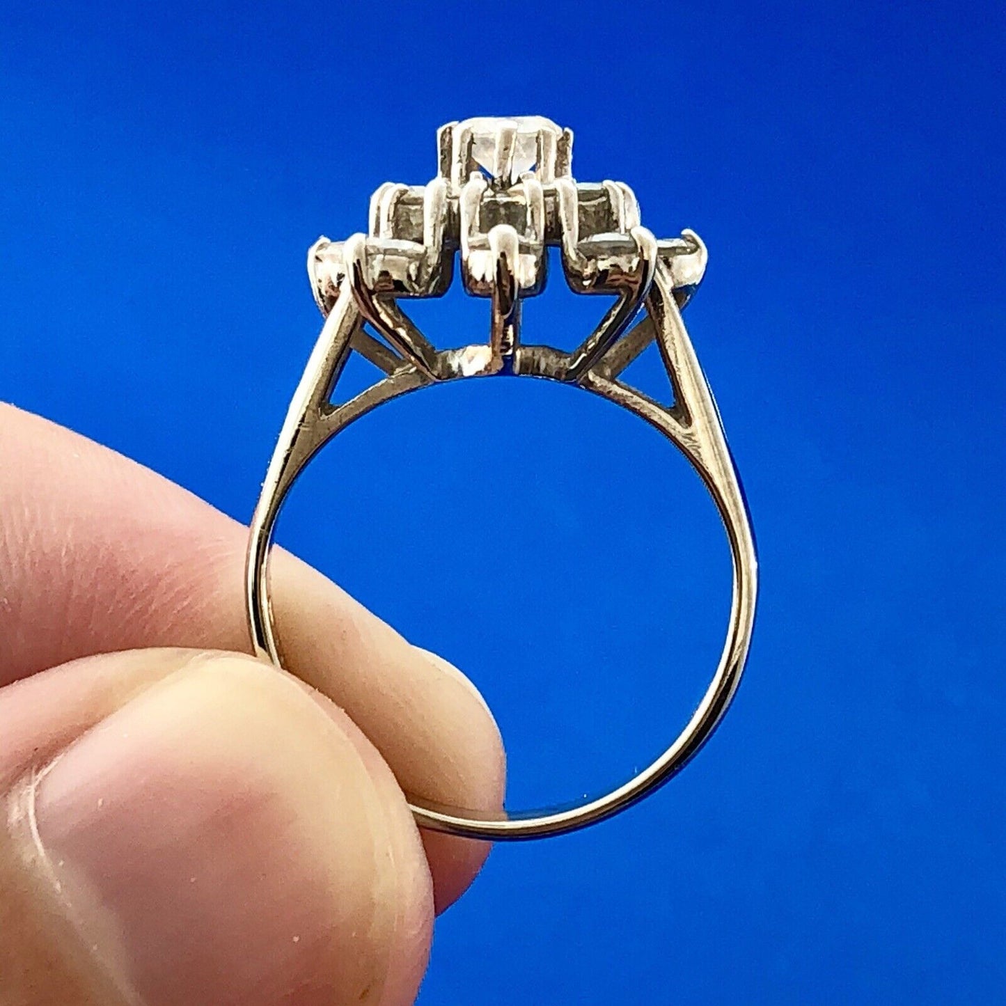Art Deco 14K White Gold Diamond Starburst Floral Cluster Bridal Anniversary Ring