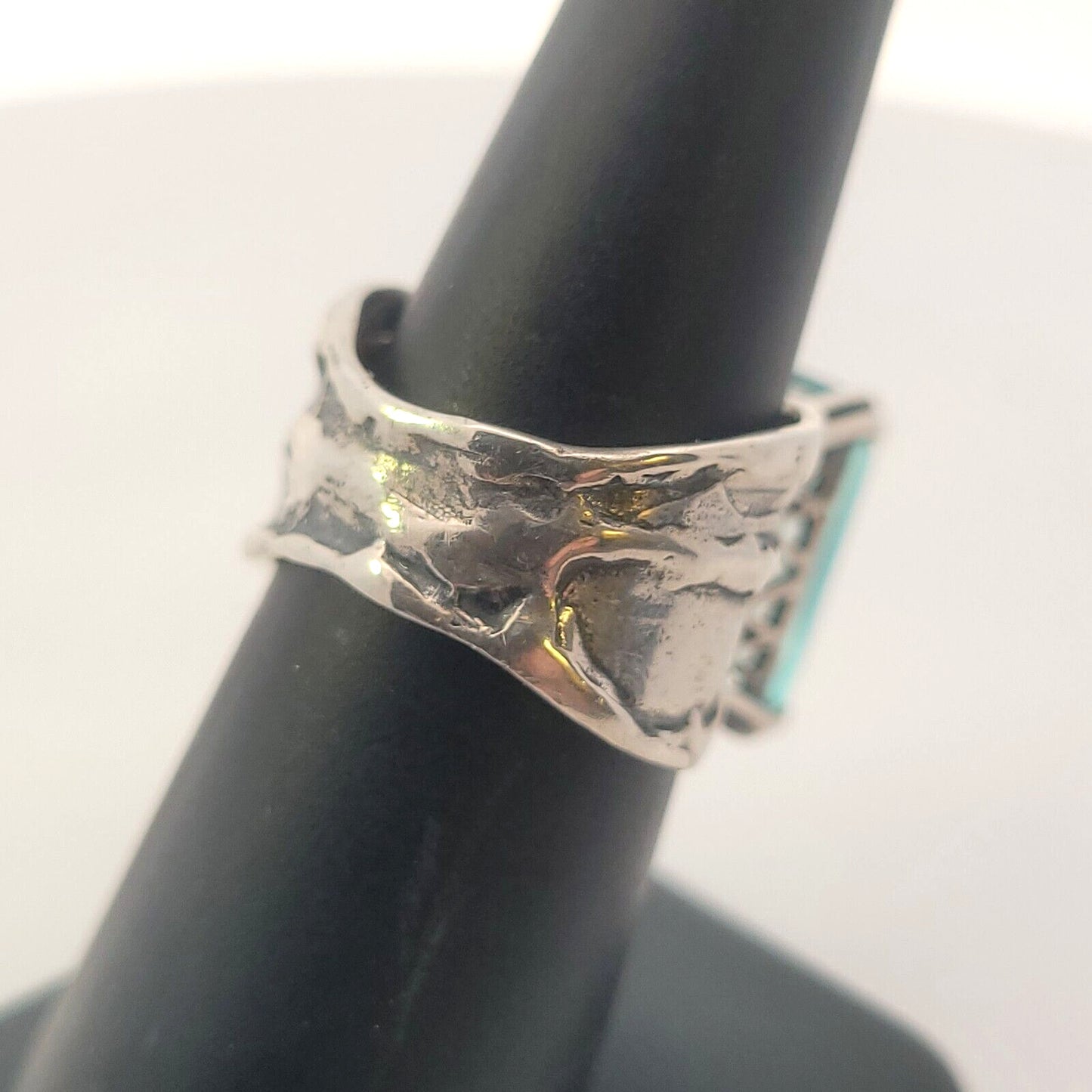 Designer 925 Sterling Silver Radiant Cut Blue Topaz Size 6.75 Wide Band Ring