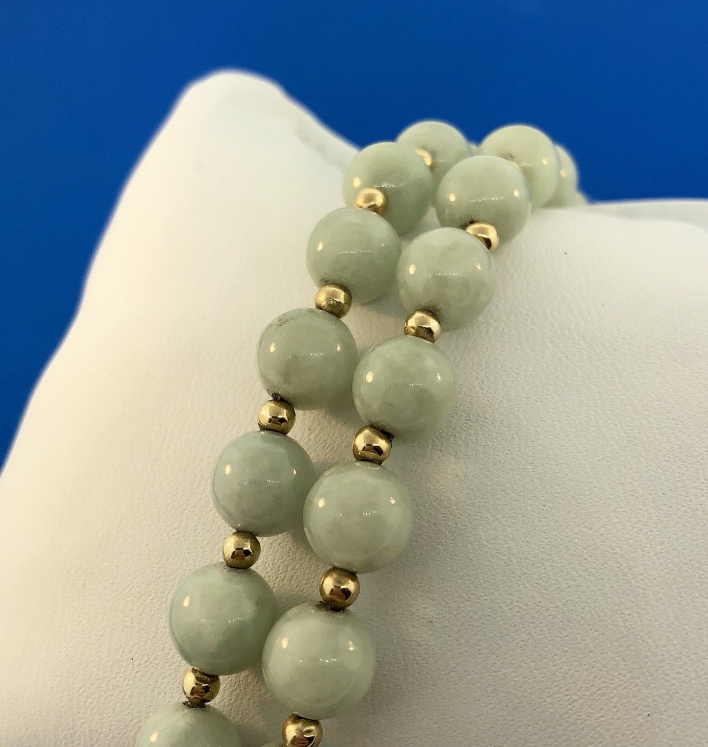 Designer 14K Yellow Gold Jade Jadeite Bead Ball Filigree Clasp Necklace