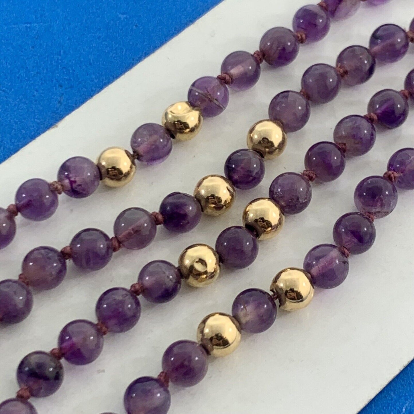 Designer 14K Yellow Gold Amethyst Bead Healing Spiritual Awareness Necklace