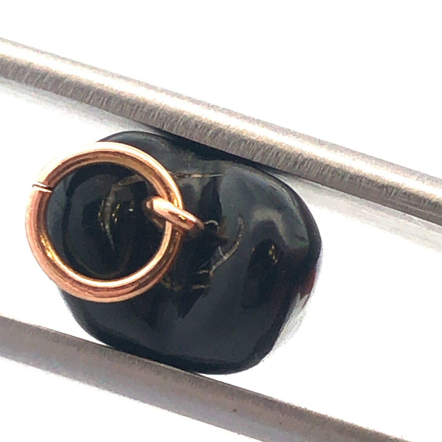 Vintage 10K Yellow Gold Carved Ebony Heart Charm Pendant