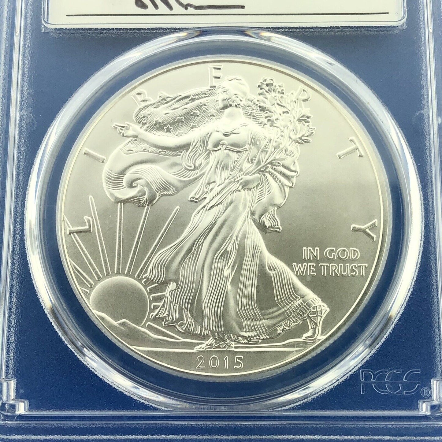 2015 W Burnished 1 Oz American Silver Eagle John Mercanti Label PCGS SP70