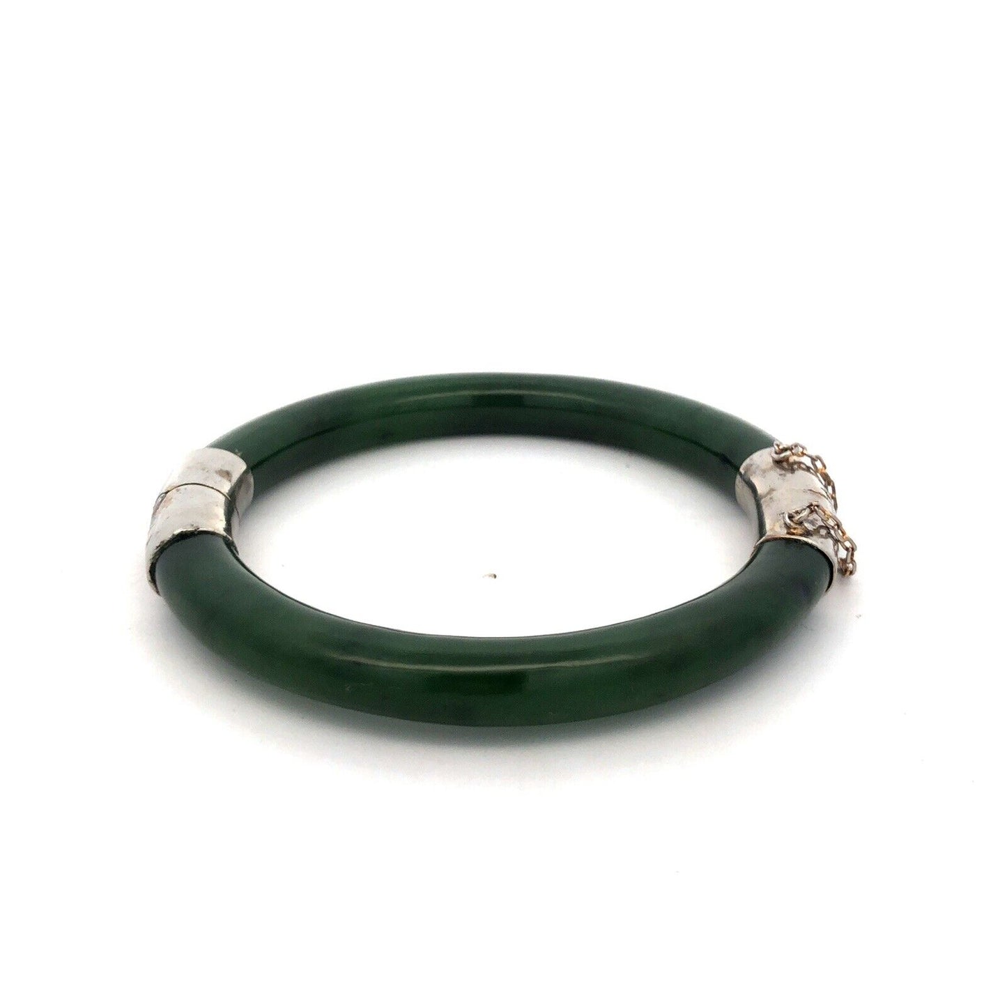 Vintage Designer CTY 925 Sterling Silver Jade Hinged Cuff Statement Bracelet