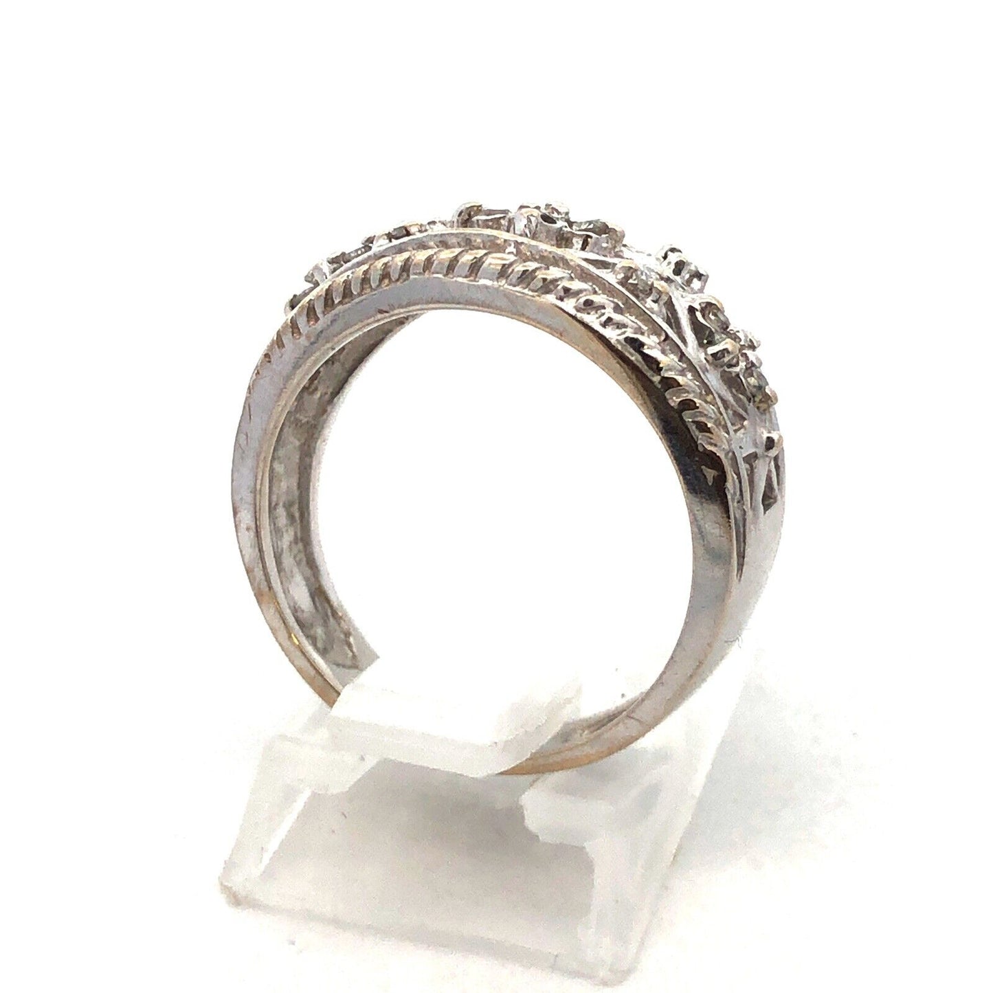 Stunning Designer FTJ 14K White Gold Diamond Celtic Design Band Ring Size 6.75