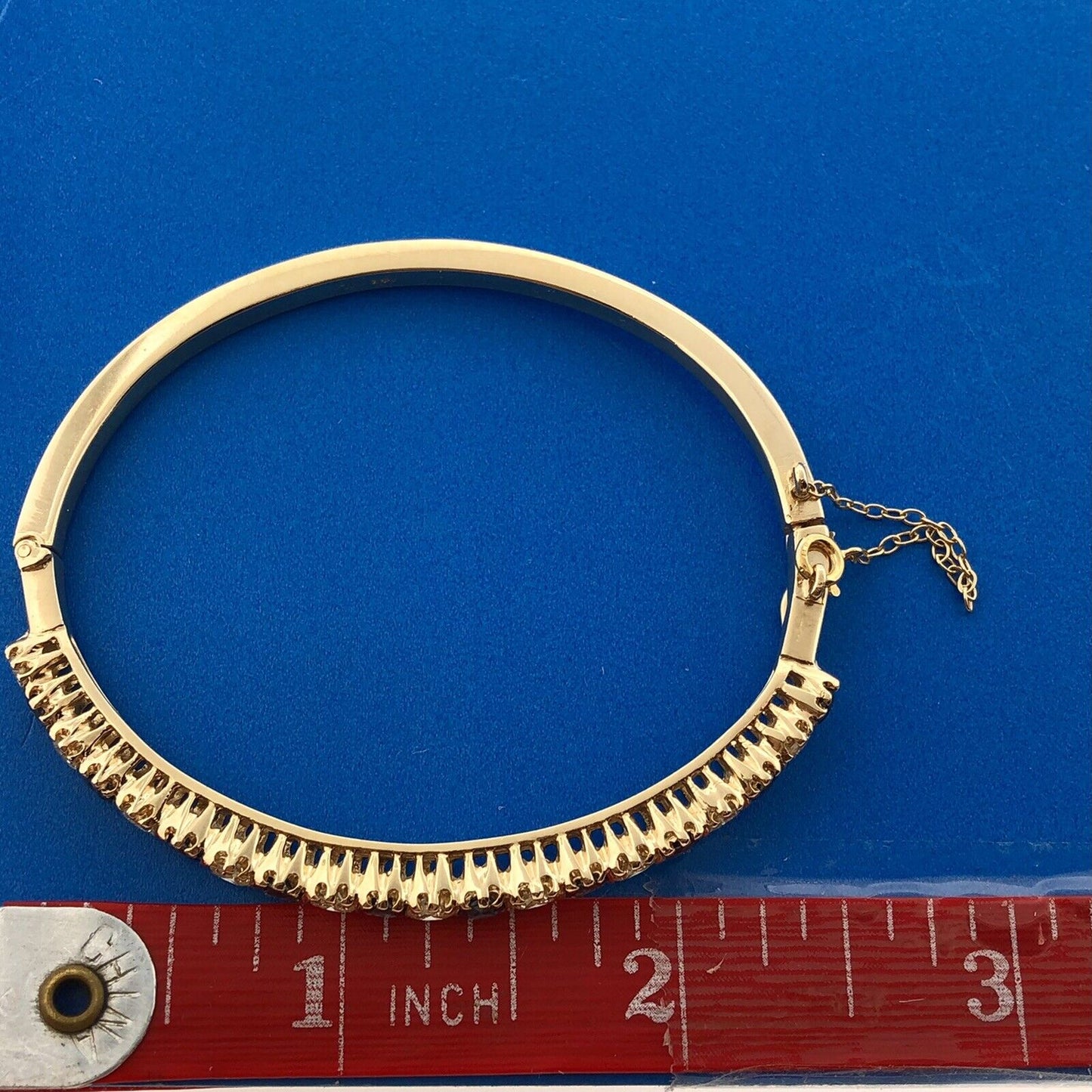 Stunning 14K Yellow Gold Diamond Sapphire September Hinged Bangle Bracelet