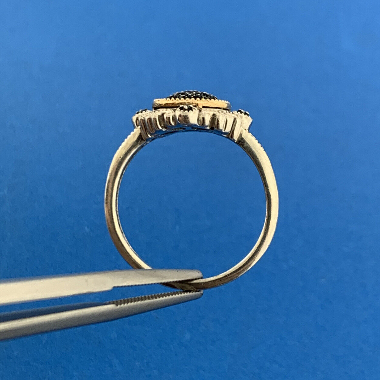 Designer 925 Sterling Silver 14K Yellow Gold Blue Diamond Two Tone Occasion Ring