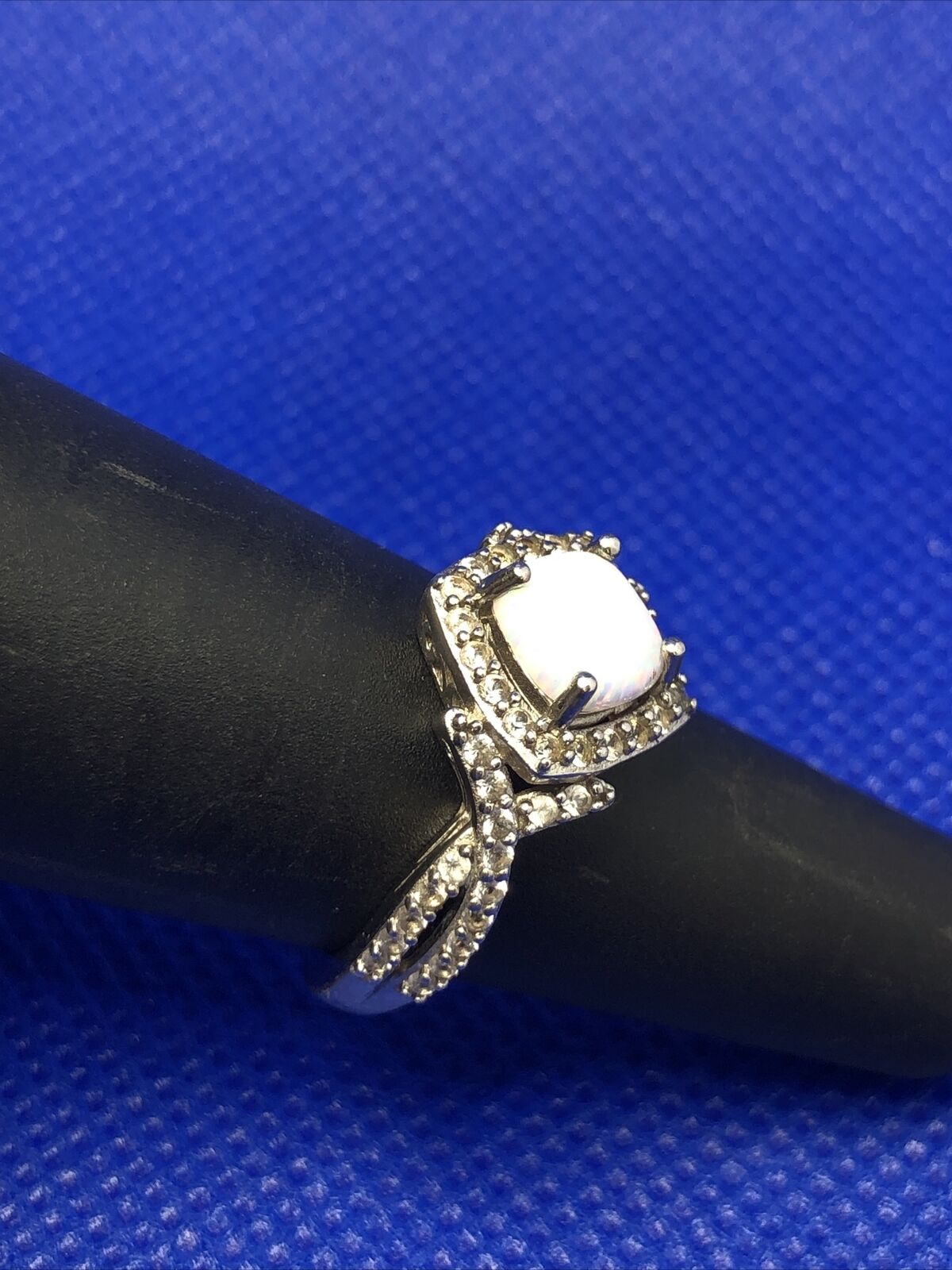 Designer SUN 925 Sterling Silver Opal Diamond Accented Size 6 Statement Ring
