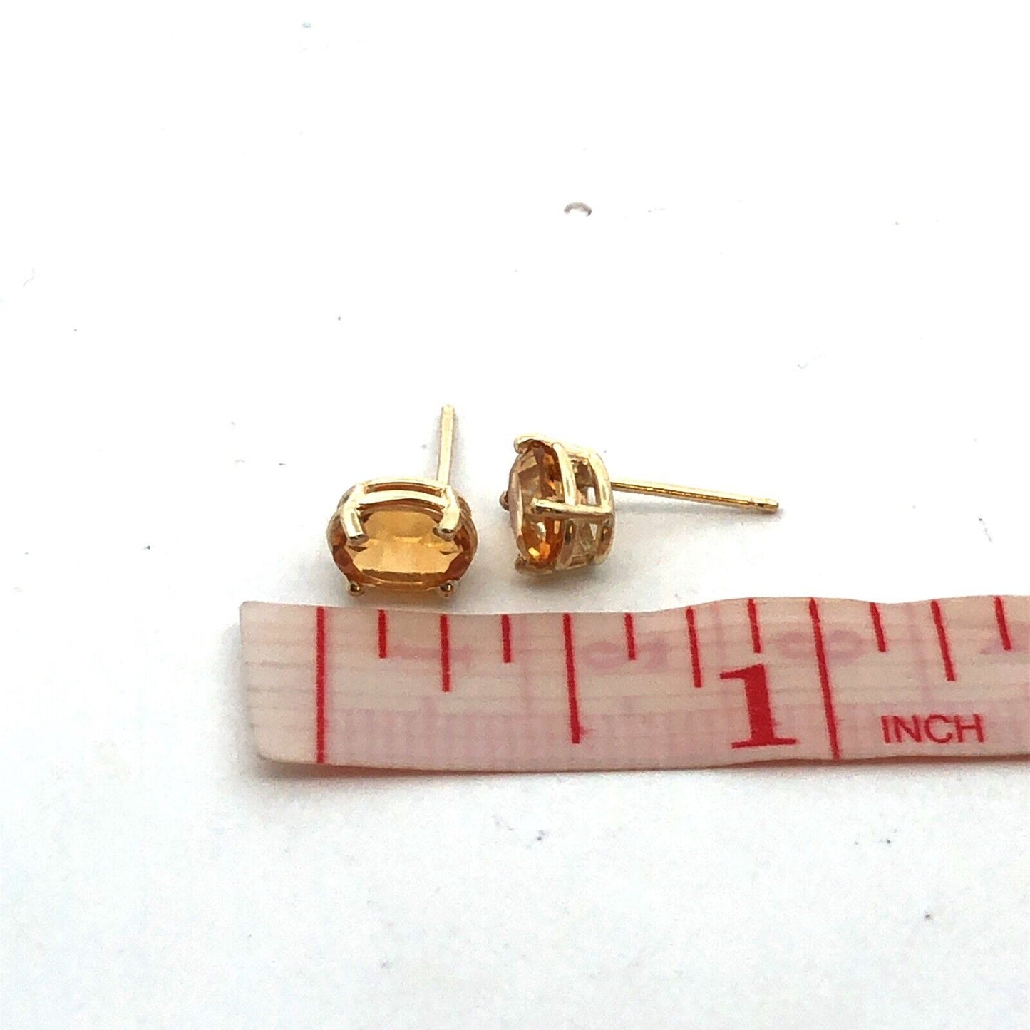 14K Yellow Gold Oval Orange Citrine Solitaire Stud Earrings