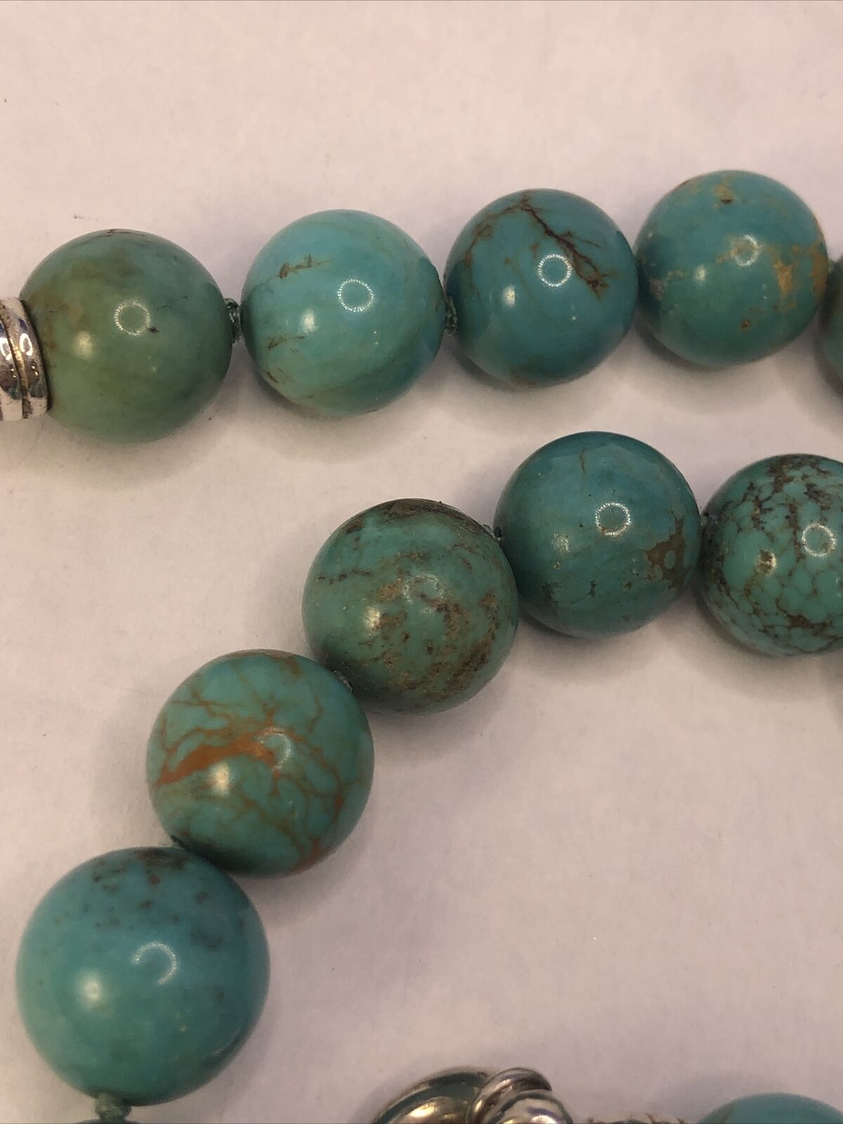 Whitney Kelly 925 Sterling Silver Turquoise Beaded Hand Knotted Chunky Necklace
