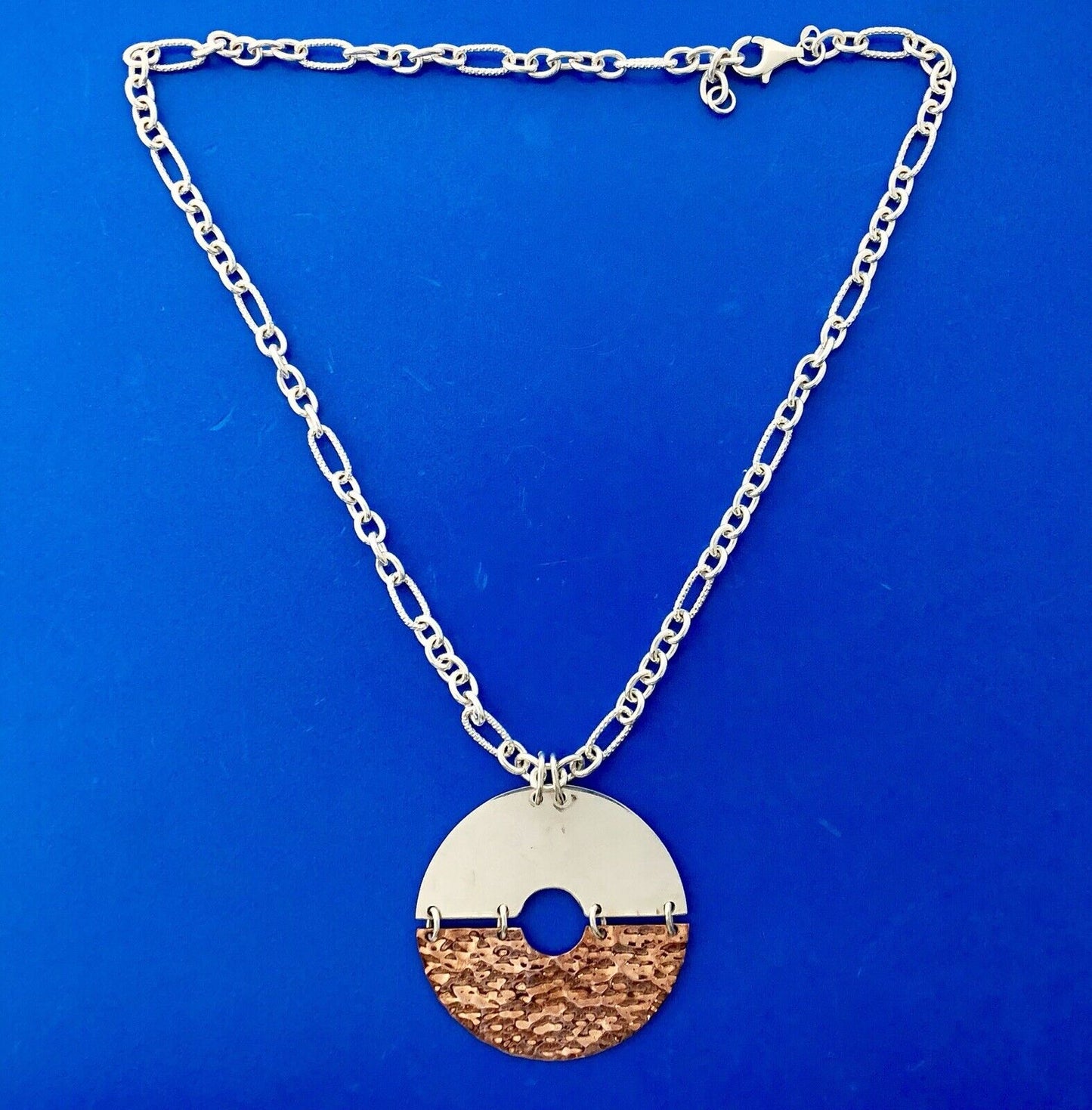 Vintage MWS Mexico Sterling Silver Two Tone Disc Modernist Statement Necklace