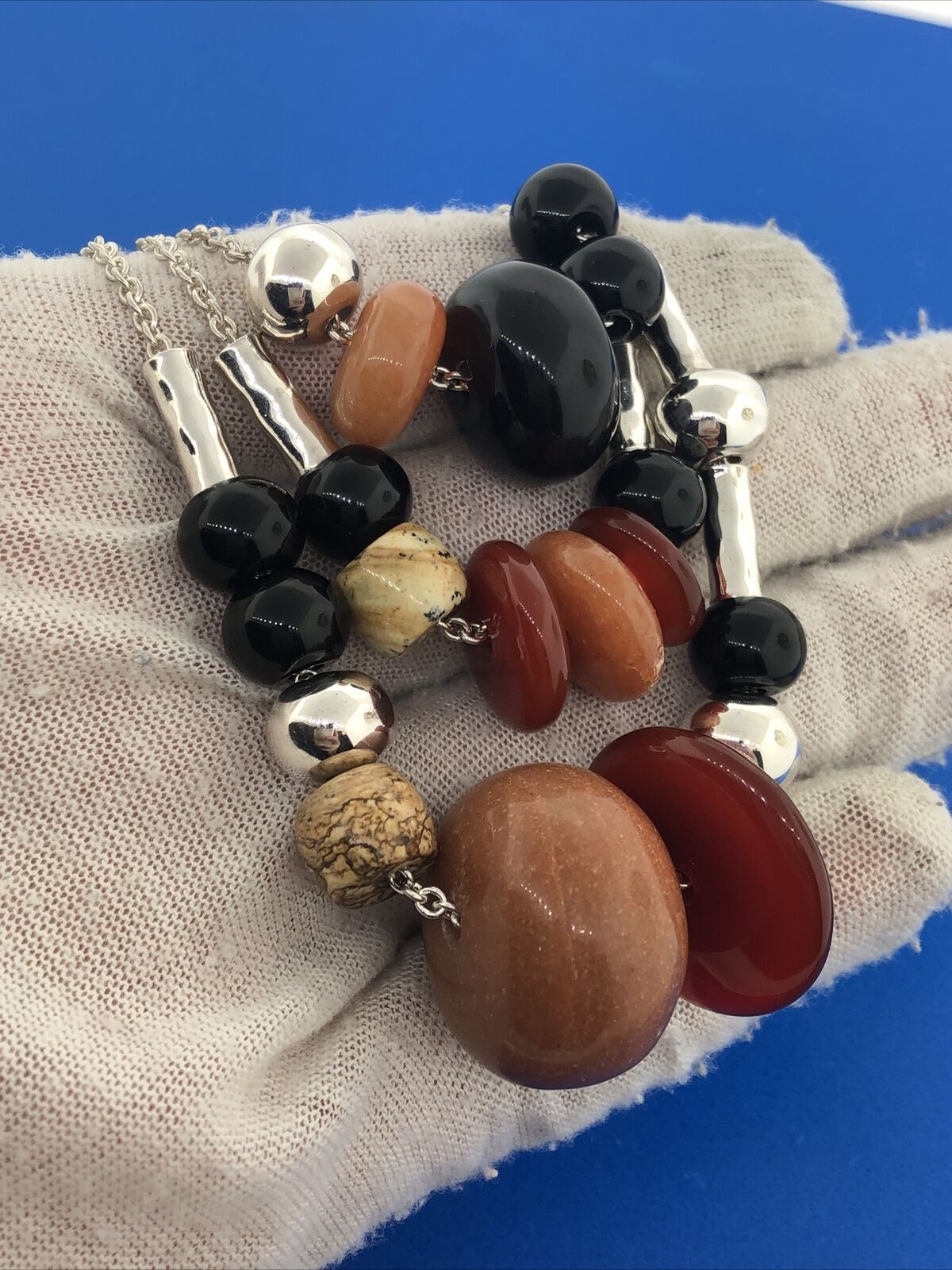 RLM Studio Robert Lee Morris Sterling Silver Mixed Gemstone Three Tier Necklace