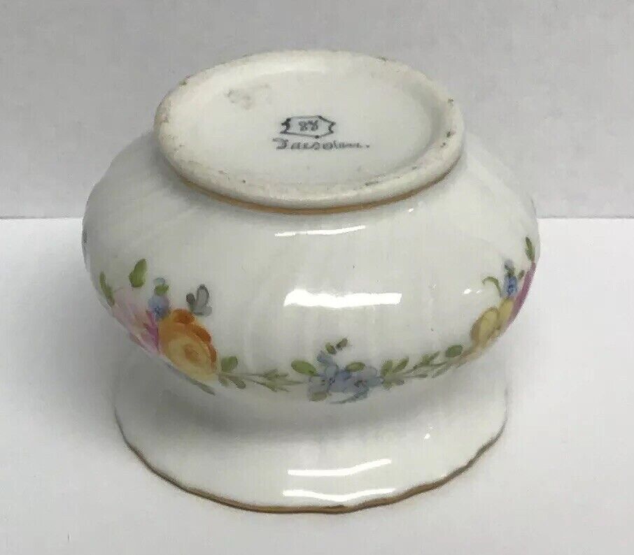 Vintage Dresden Hand Painted Gold Leaf Floral Lidded Cup/Pot No Saucer Inkwell