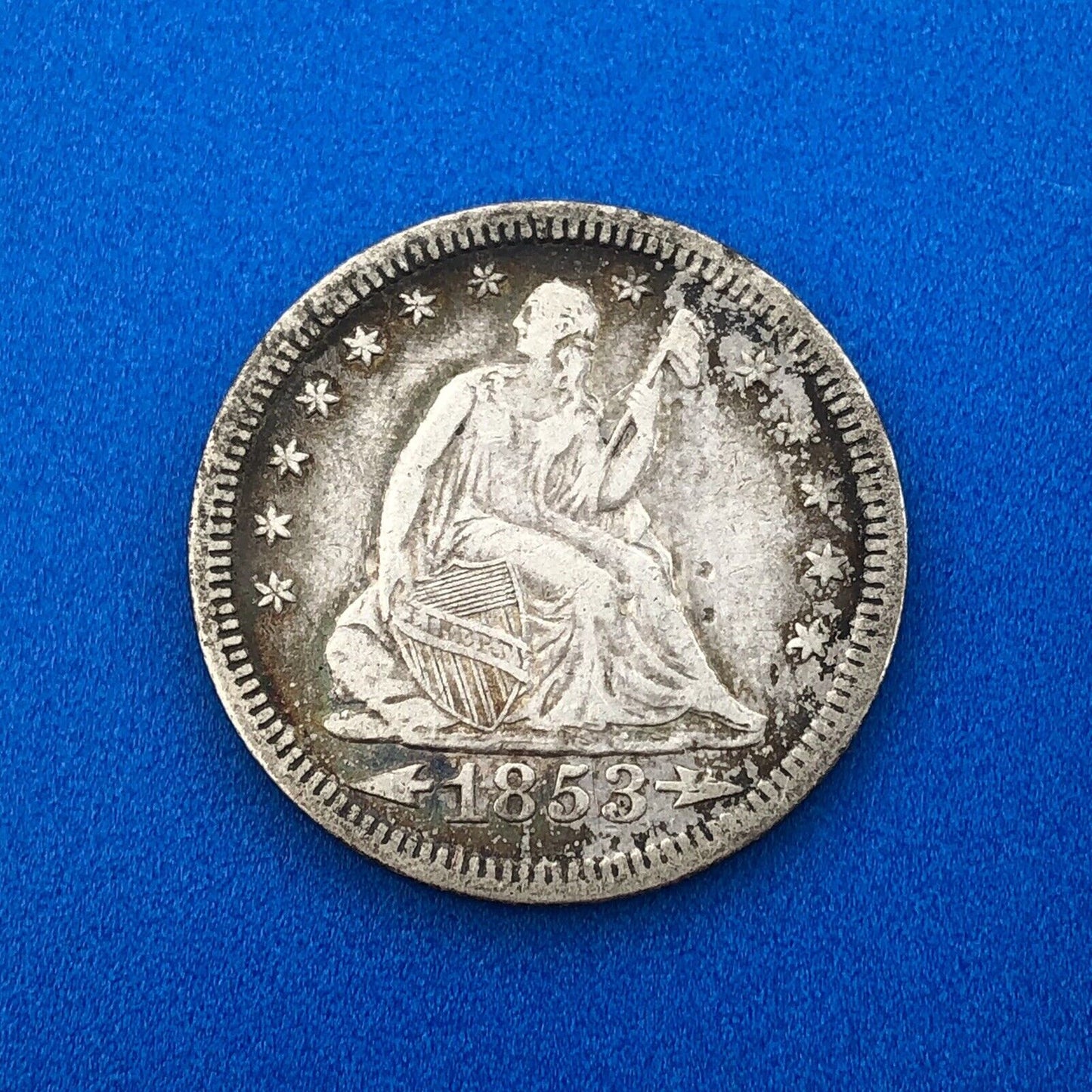 1853 P Silver Seated Quarter Dollar Arrows Rays No Motto Philadelphia Mint Coin