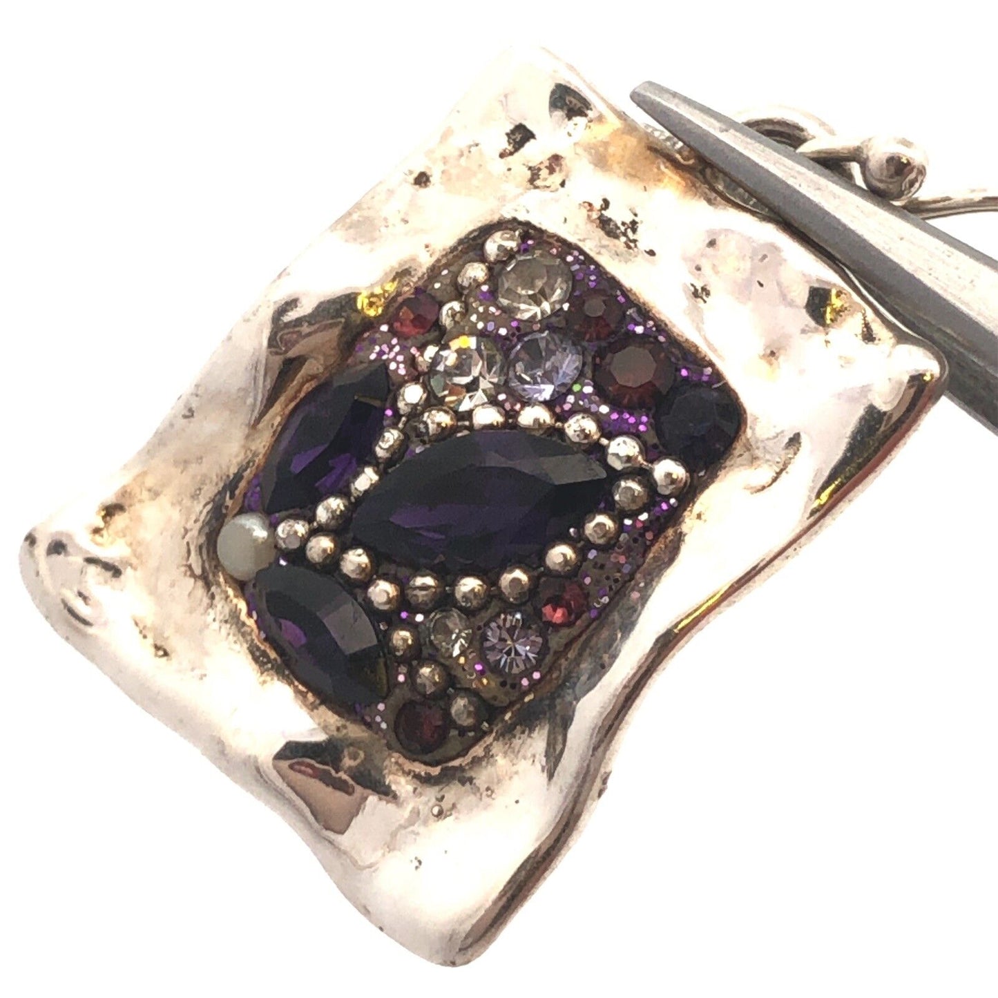 Vintage 925 Sterling Silver Purple Cubic Zirconia Rectangle Hook Earrings