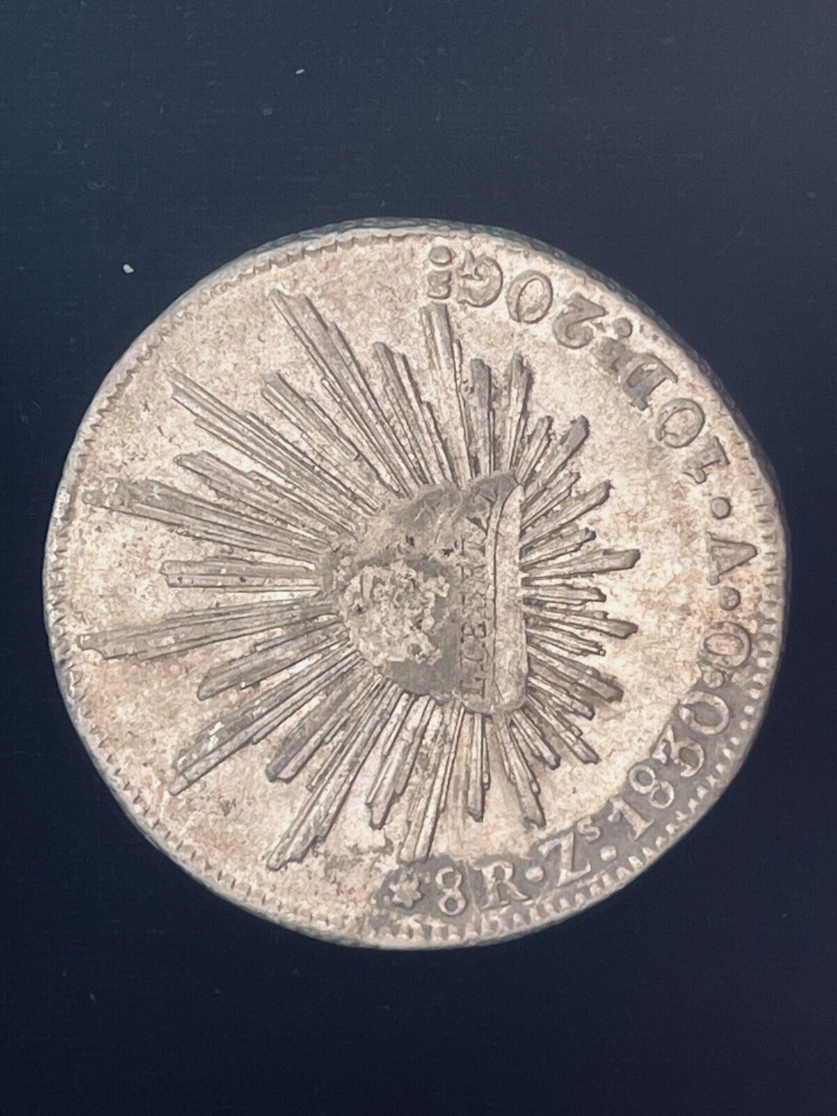 1830 Zs Zacatecas Mexico 8 Reales .903 Silver O.V. Cap and Rays Libertad Coin