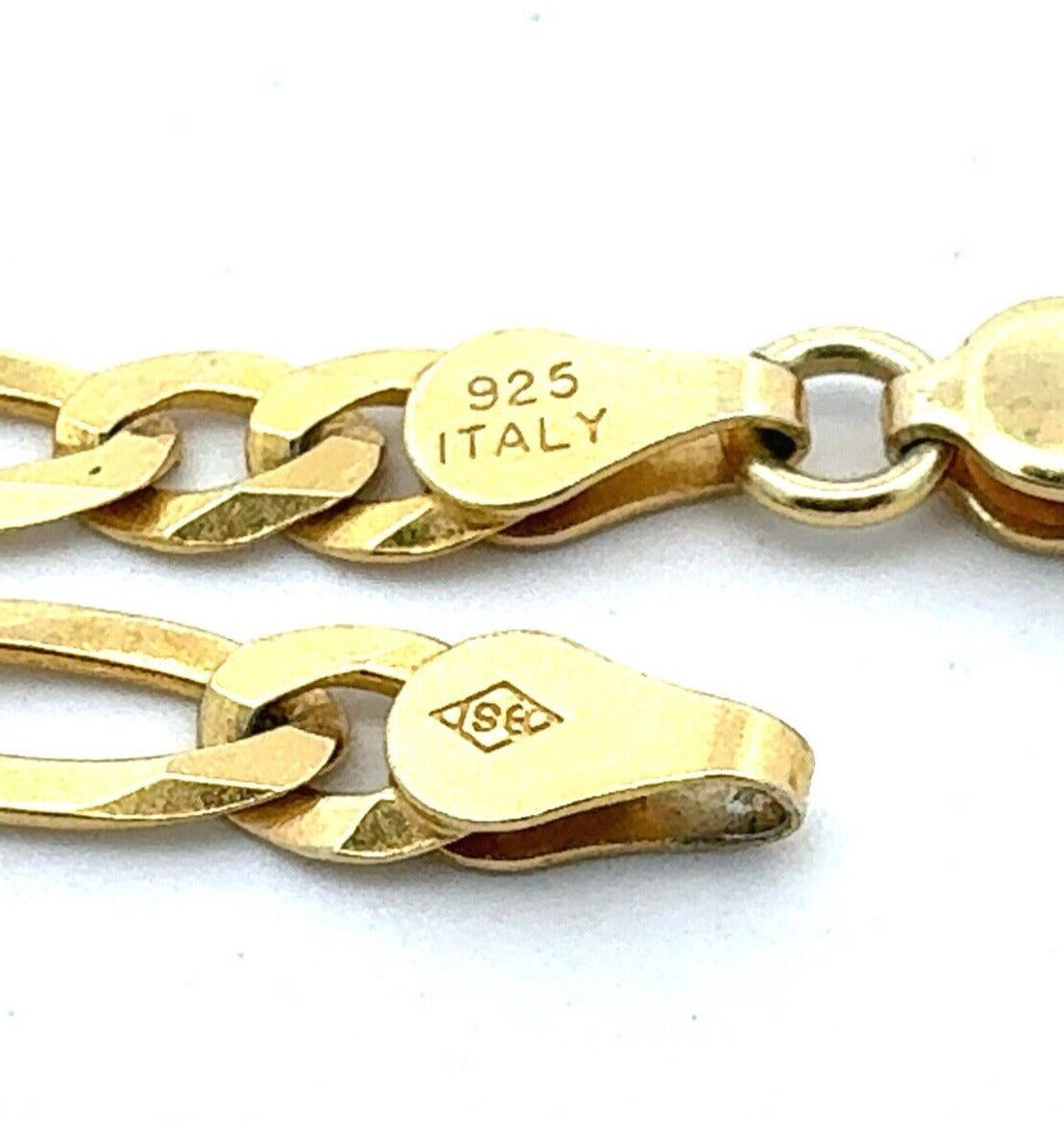 Designer BSI Italy 925 Sterling Silver Gold Vermeil Figaro Link Chain Necklace