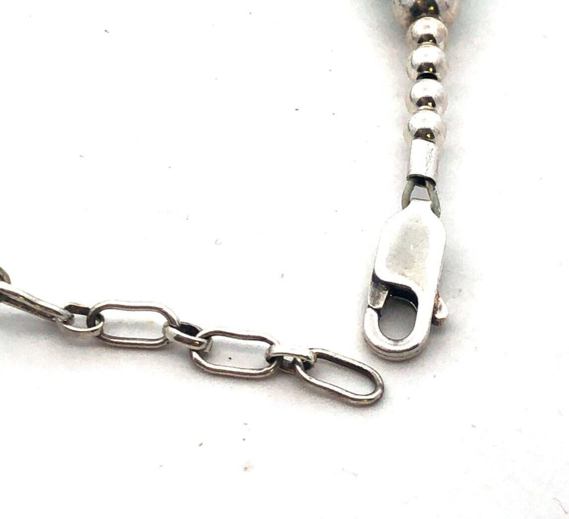 Estate 925 Sterling Silver Round Turquoise Beaded Bracelet