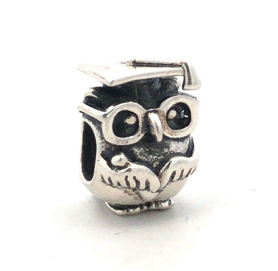 Designer 925 Sterling Silver Graduate Owl School Bead Slide Bracelet Charm