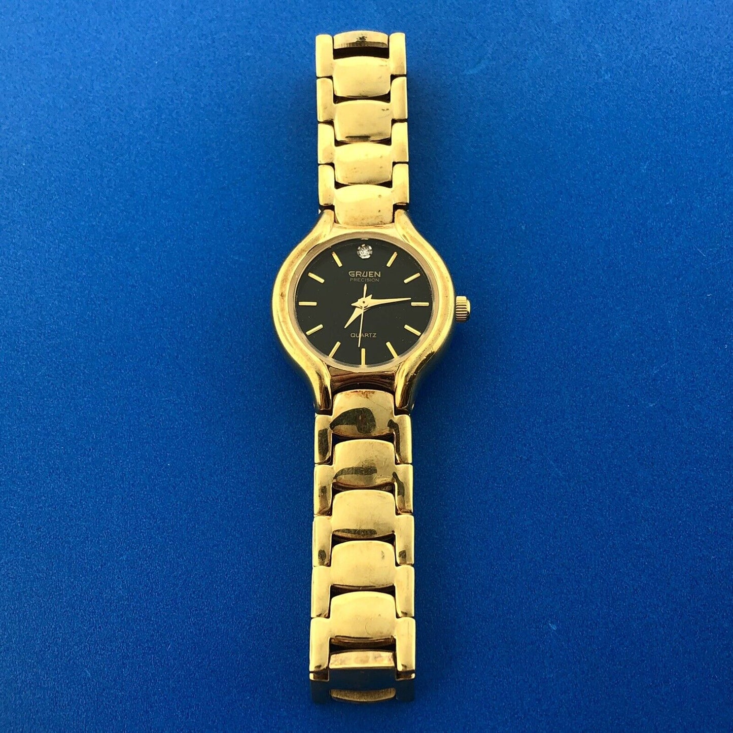 Gruen Precision Gold Tone Stainless Steel Diamond Accented Vintage Ladies Watch