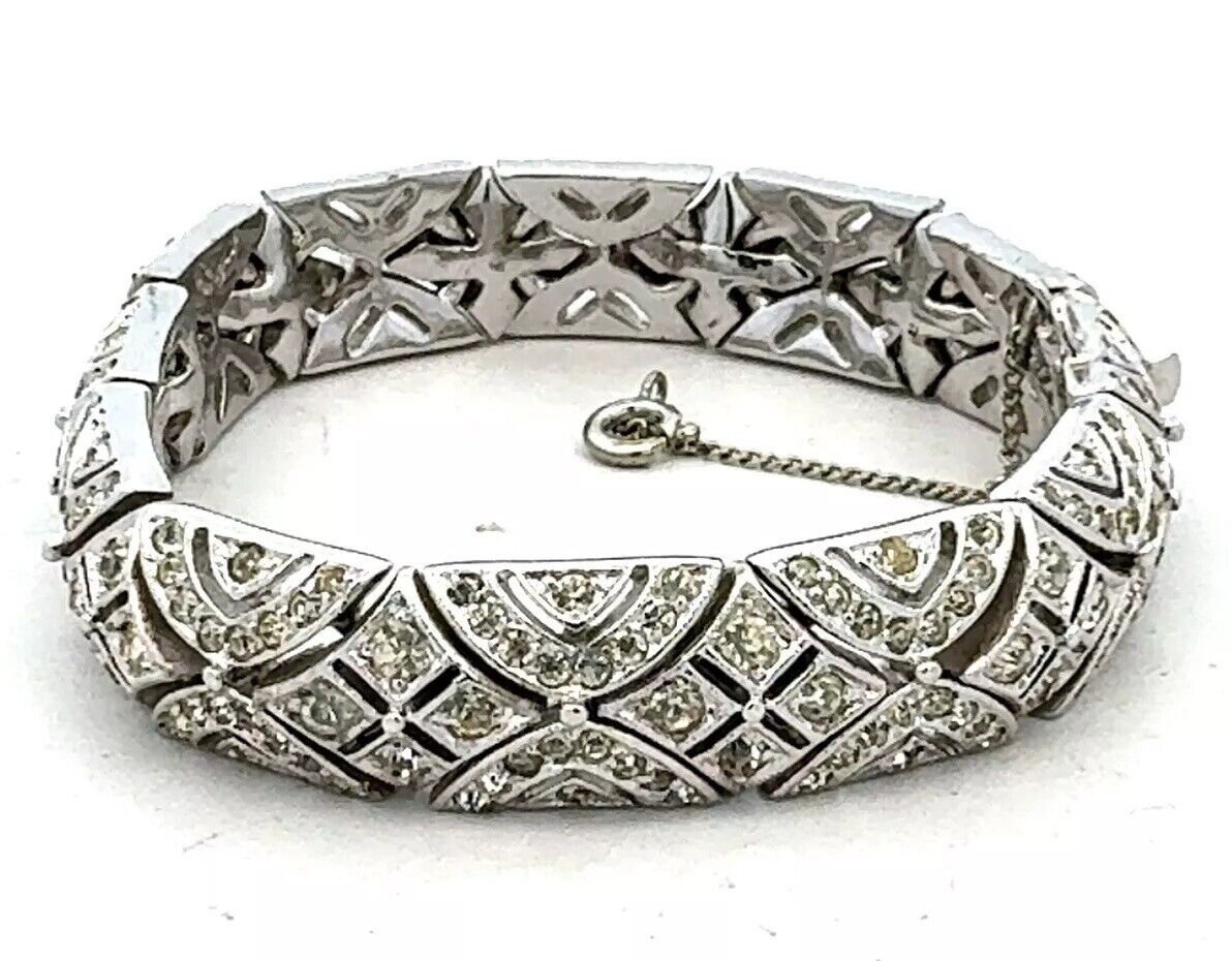 Sparkling Silver Tone Cubic Zirconia CZ Statement Tennis Bracelet