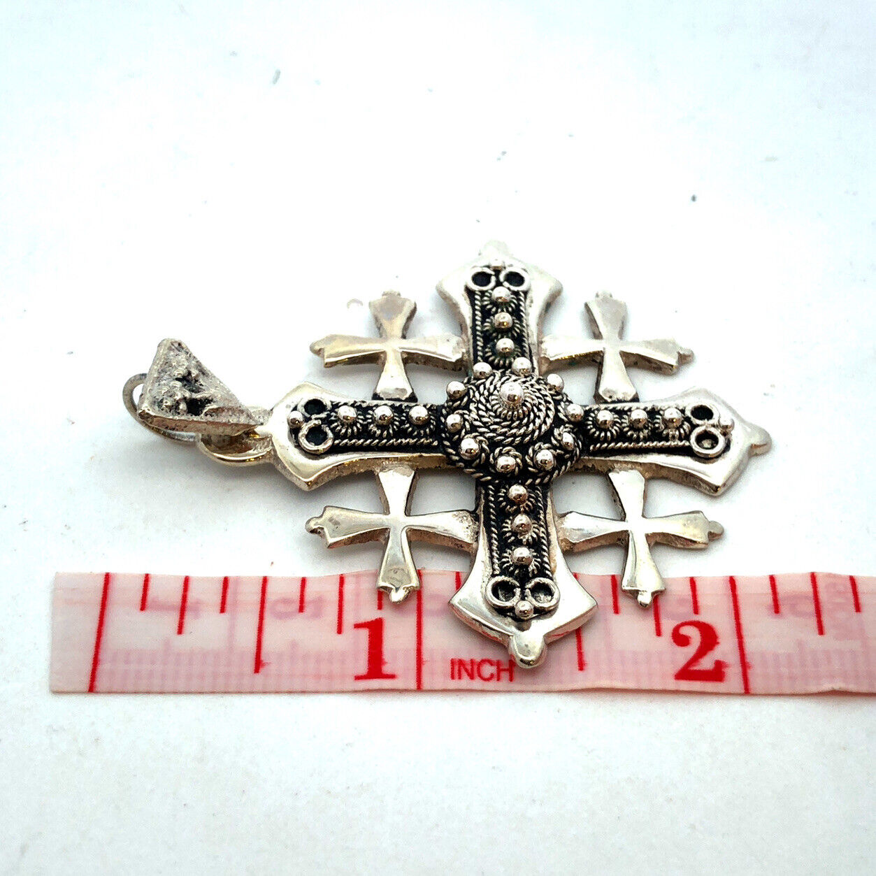 Vintage Jerusalem 925 Sterling Silver Twist Detail Cross Pendant