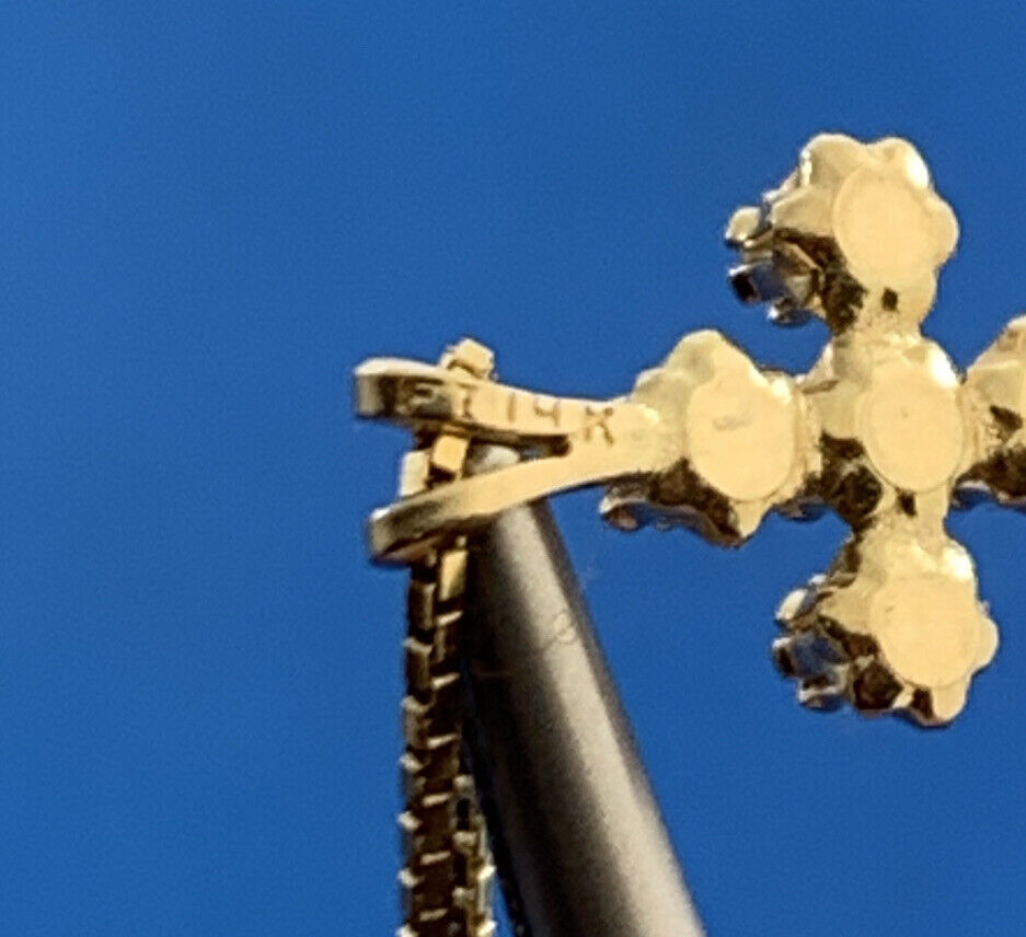 Designer 14K Yellow Gold Diamond Petite Cross Religious Communion Necklace