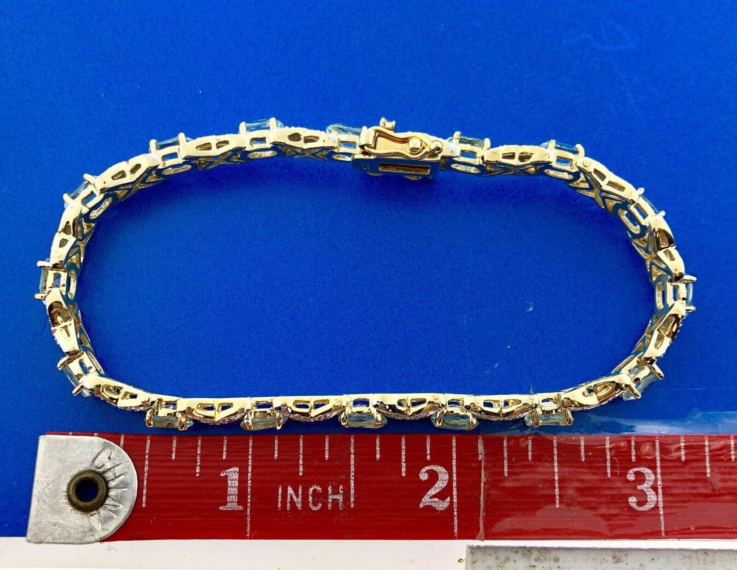 Designer DBJ Sterling Silver 925 Vermeil Blue Topaz Diamond X O Tennis Bracelet