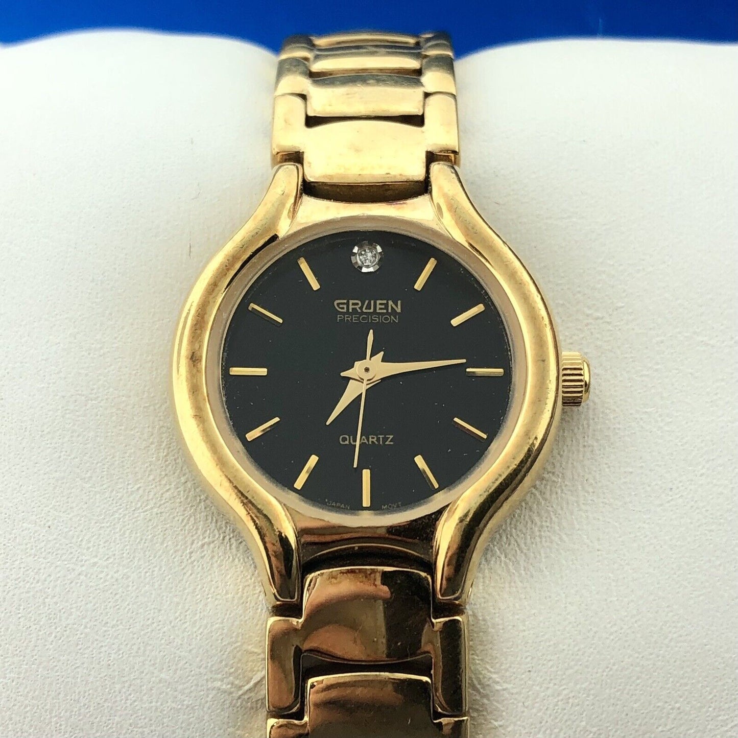 Gruen Precision Gold Tone Stainless Steel Diamond Accented Vintage Ladies Watch