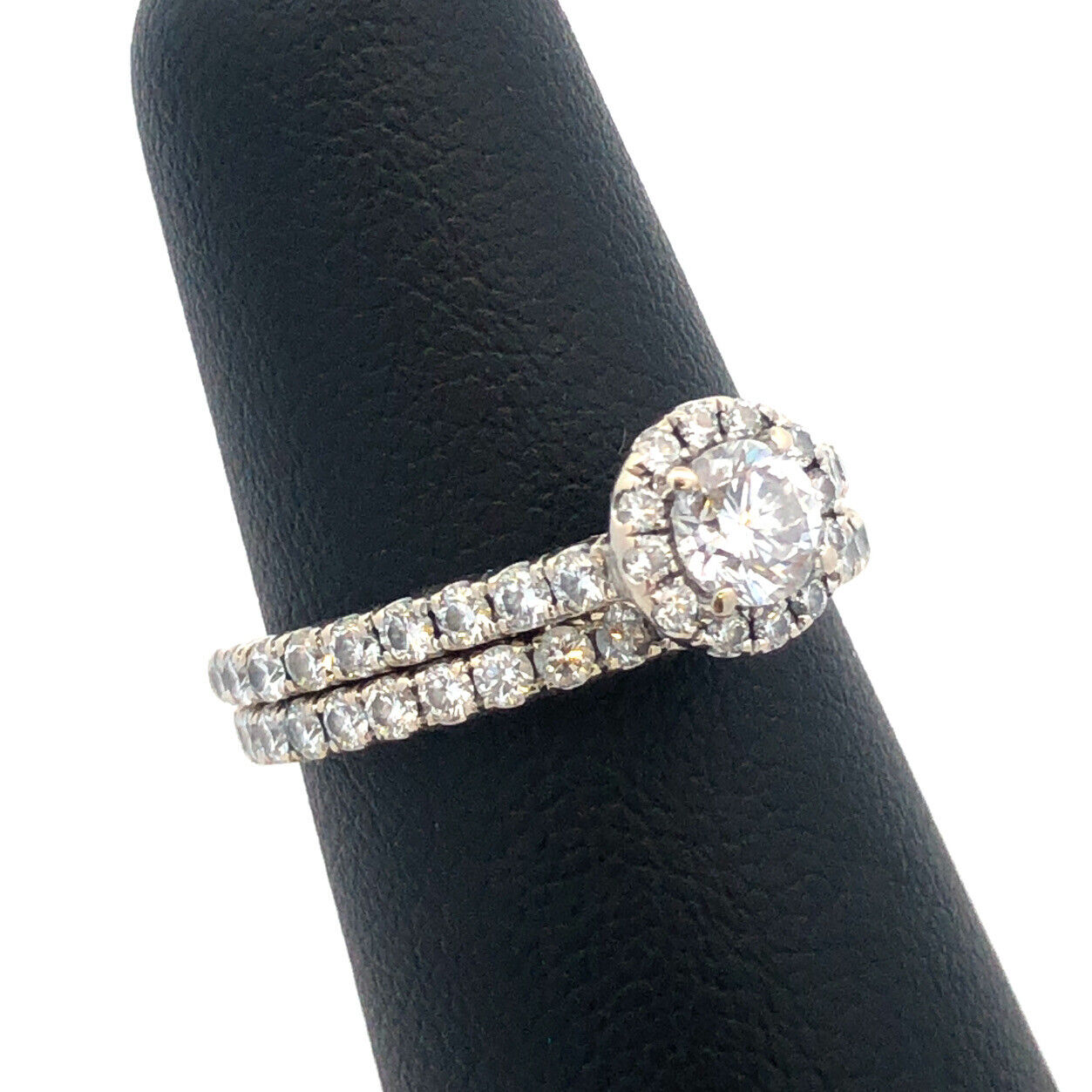 Designer 18K White Gold Round Diamond Solitaire W/Accents 2 Piece Bridal Set