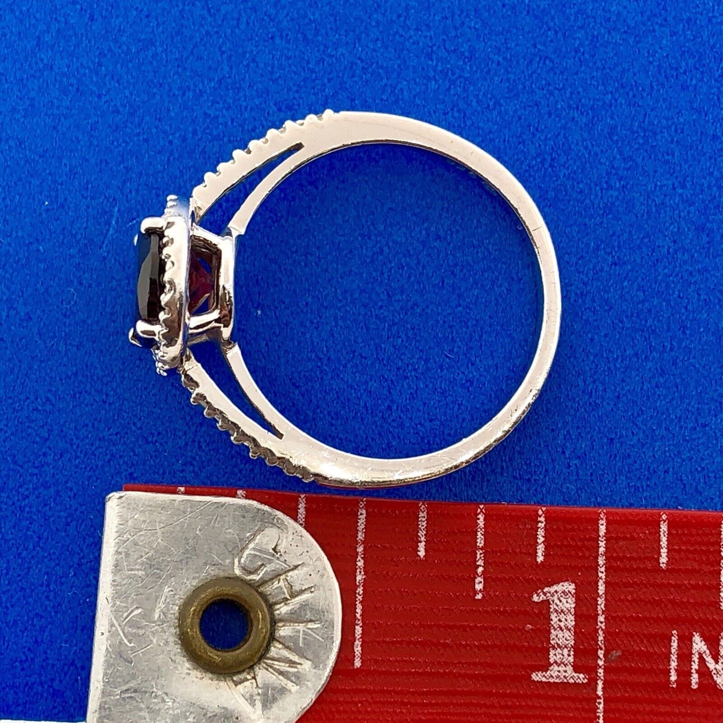 Designer 925 Sterling Silver Garnet Solitaire Diamond Halo January Occasion Ring