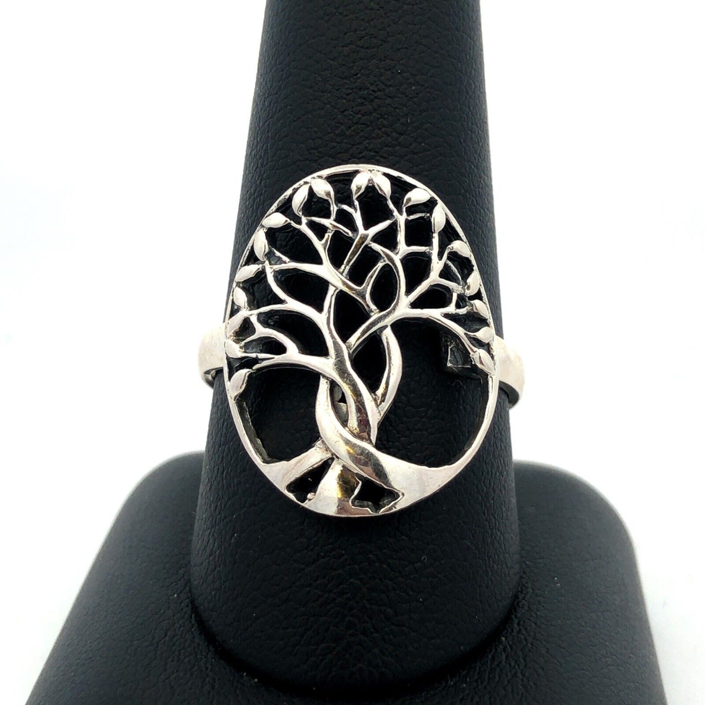 925 Sterling Silver Vintage Tree of Life Nature Modernist Oval Statement Ring