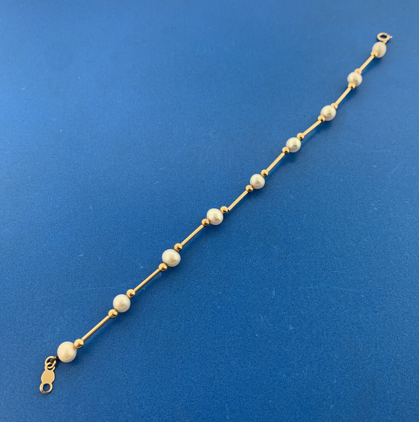 14K Yellow Gold Pearl & Gold Bead Bar June Wedding Anniversary Bracelet