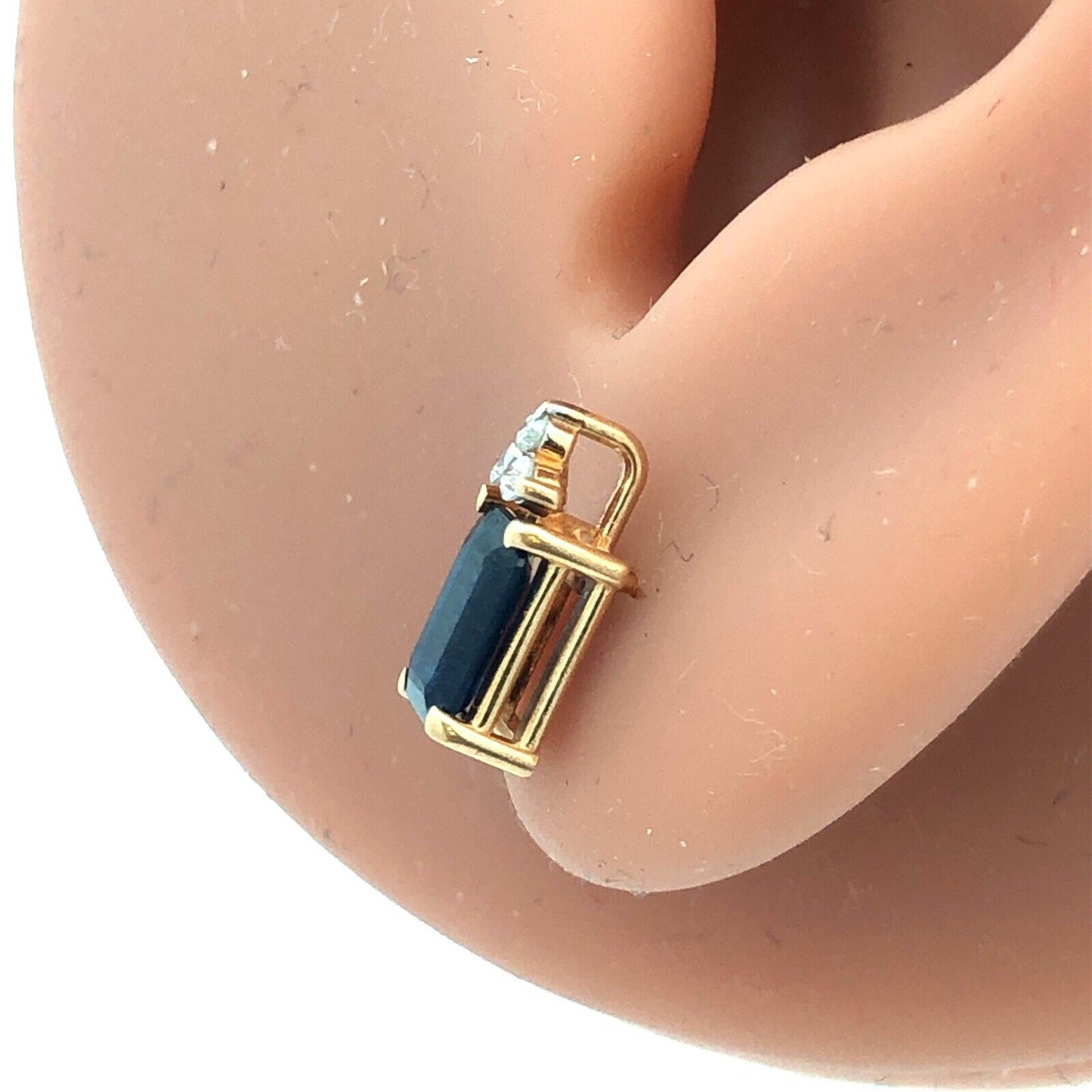 Designer 14K Yellow Gold Emerald Cut Sapphire Diamond Accented Stud Earrings