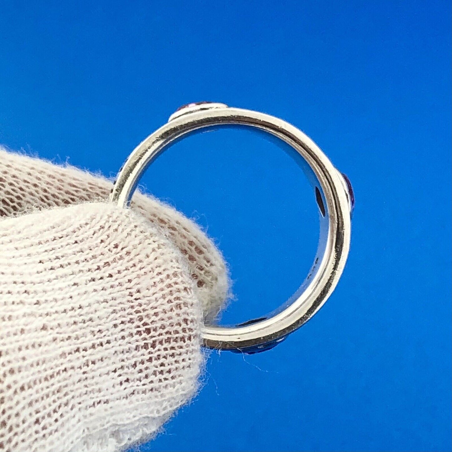 Stunning Sterling Silver 925 Heart Cut Pink Spinel Passion Love Band Ring Size 8
