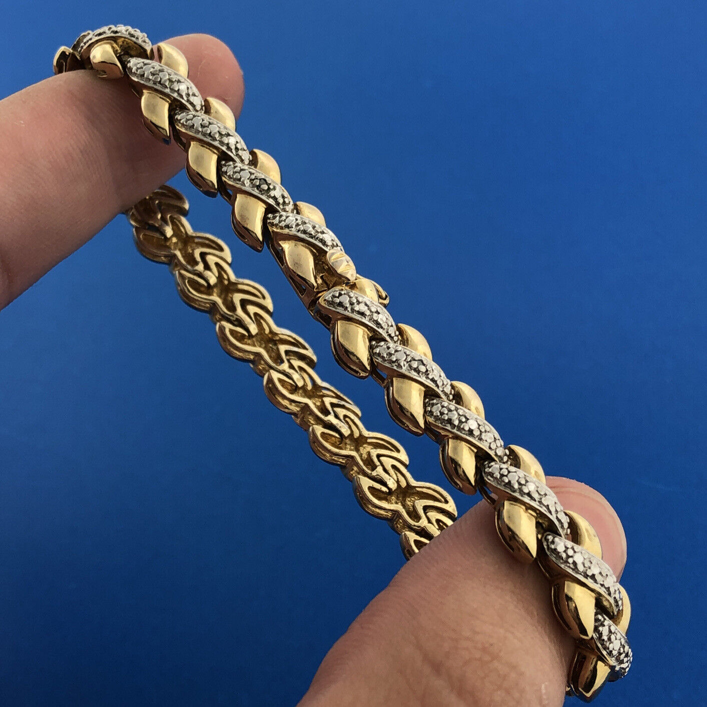Designer 925 Sterling Silver Vermeil Two Tone Illusion X Tennis Bracelet